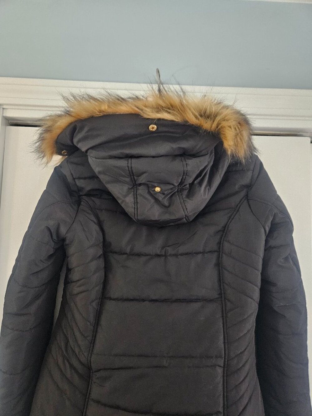 Maralyn & Me Black Faux-Fur Hooded Mid Length Puffer Large Coat - Picture 7 of 11